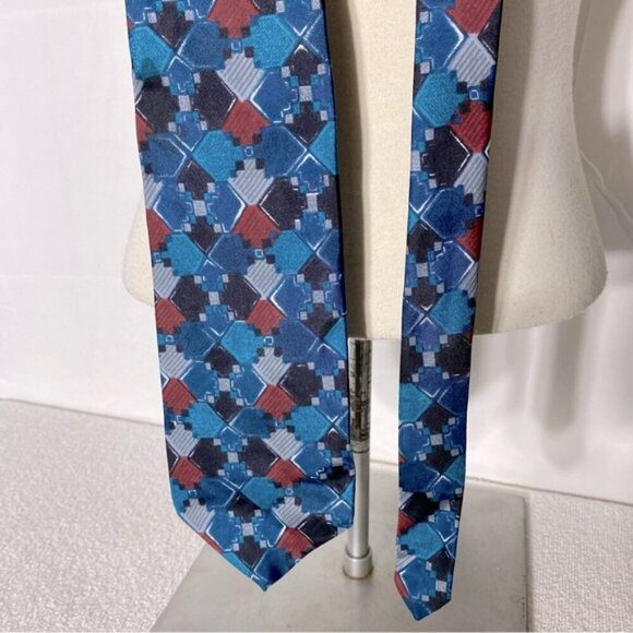 Vintage Forsyth Blue Red Square Print 100% Silk Tie - Picture 10 of 10